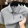 Camiseta Masculina de Manga Curta 100% Algodão Puro, Casual de Negócios, Fina, Respirável, Moderna, Bordada, Camiseta Masculina de Manga Curta com Gola