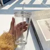 Taza con Alto Valor Estético, Gran Capacidad, Taza de Vidrio con Tapa, Taza para Té de Frutas, Vaso de Vidrio con Popote, Taza de Leche Linda, Vaso de Agua Estilo Nuevo