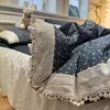 Set de Cuatro Piezas de Gasa con Volantes de Encaje Floral Estilo Retro Francés de Kapok Apto para la Piel Estilo Falda de Cama Sábana Ultra Suave y Funda de Edredón