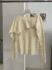 KEKEZOON Xale Estilo Peça Falsa Dupla Gola Redonda Manga Longa Design Emagrecedor Senso de Design Tricô Cor Sólida Feminino 9353
