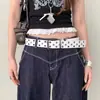 Cinto Rosa Estilo Y2K Cool com Tachas de Estrela para Mulheres, Cinto Estilo Millennium Hot Girl com Fivela de Metal para Combinar com Jeans, Tendência