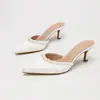 Tacones Altos de Mula Baotou Estilo Nuevo de Primavera Simples y Modernos Punta Fina Tacón de Aguja Sandalias de Tacón Alto para Mujer