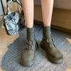 Jinbukang Primavera e Outono Botas Simples Estilo Francês Britânico Martin Botas Novas Botas de Meias Elásticas de Malha com Fundo Grosso Finas e Curtas