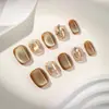 Novas Unhas Portáteis Feitas à Mão Zhuoshimei, Curtas de Alta Qualidade Olho de Gato Luxo Acessível Dourado Clareamento Manicure Removível