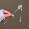 Clássico imitação Hetian jade liga hairpin estilo antigo Jade Rabbit Pérola borla passo hairpin cheongsam Hanfu updo cocar de cabelo