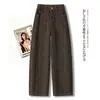 Jeans acampanados de leopardo retro americano hechos a medida para mujer, nueva moda de otoño, estilo relajado y casual, tiro alto, pierna ancha