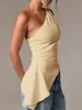 Nuevo Top Irregular de Color Sólido con Espalda Descubierta Estilo Transfronterizo, Camiseta sin Mangas Versátil de un Hombro Adelgazante