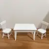 Casa de Muñecas en Miniatura DIY Juguete de Comida Blanco Mini Muebles de 12 Puntos Escena Modelo Juego de Sillas de Madera Accesorios de Mesa de Comedor
