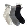 Calcetines con Lazo y Hebilla de Corazón Negros, Blancos y Grises para Mujer, Calcetines de Algodón Puro para Otoño e Invierno con Bloques de Color hasta la Media Pantorrilla, Calcetines Holgados Sin Costuras para Mujer
