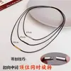 Collar Negro de Cuero Trenzado con Colgante Dorado para Mujer, Cordón de Cuero Pequeño con Colgante de Cadena para Hombre, Accesorios de Collar de Cordón de Cuero Encerado