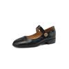 Zapatos Mary Jane de Piel de Cabra con Textura Completa Dorados Hebilla Redonda Pequeña Primavera 2024 Tacón Bajo Punta Redonda Zapatos de Cuero Completo para Mujer 40