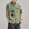 Camisa caqui de alta calidad con costuras de textura retro estilo Hong Kong para hombre, primavera y verano, marca de moda Ruan Shuai, abrigo, camisa de hombre, manga larga