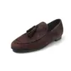 Zapatos de Cuero Estilo Británico de 1.8cm Primavera 2026 Nuevos Mocasines de Punta Redonda Planos sin Cordones con Borlas de Media Caña