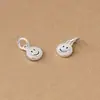 Colgante de cara sonriente de doble cara finamente elaborado en plata de ley s925, mini dije redondo de 5.3 mm, colgante con expresión de sonrisa, accesorio para pulsera DIY
