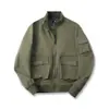 ¡Estilo Retro de Ropa de Trabajo! ¡Clásico Americano! Chaqueta de aviador casual de ajuste holgado para exteriores con múltiples bolsillos 9221