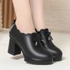 Tacones Altos, Zapatos de Pasarela Cheongsam para Mujer, Zapatos de Madre, Zapatos de Cuero para Mujer Primavera y Otoño, Zapatos de Boca Profunda con Lazo, Envío Directo de Una Pieza