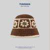 Sombrero de pescador tejido a mano para mujer, cara pequeña, rayas de color contrastante, sombrero de lana para otoño e invierno, cara pequeña, sombrero tejido estilo nacional, moderno