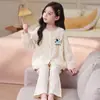 Pijama infantil de algodão nuvem com mangas compridas, estilo outono e primavera, estilo princesa para meninas, roupa de casa fofa de desenho animado para meninas mais velhas
