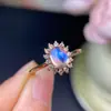 Anillo de piedra lunar azul natural 5x7mm color azul luna fuerte hermoso plata 925 incrustado anillo vivo para mujer