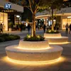 Asiento de Terrazzo Redondo para Base de Árbol con Tira LED Iluminación de Escena Nocturna Exterior para Atrio Comercial Asientos Perimetrales para Árboles Venta al por Mayor