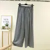 Calça casual fina e solta de verão nova, calça versátil de algodão e seda, moda, modeladora, para casa, calça feminina de cintura alta e perna larga