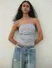 Top de tubo tipo dos piezas falso puramente seductor con botones para mujer, tank top casual versátil de ajuste ceñido elástico sin mangas con bolsillo
