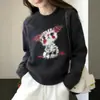 Estación Europea 2026 Invierno Nuevo Suéter Jacquard de Dibujos Animados con Cuentas Cuello Redondo para Mujer, Corte Holgado, Top de Punto que Reduce la Edad
