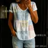 Camisa Estampada de Manga Curta com Botões e Decote em V, Estilo Novo Transfronteiriço para Mulheres, Elegante e Estilosa para o Trabalho e Lazer