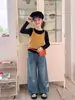 Jeans para Niña Otoño Nuevo Estilo Pantalones Blancos de Pierna Ancha Lavado a la Piedra para Niños Mayores con Bordado de Lazo y Cuentas