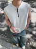 Chaleco Delgado de Verano para Hombre Moda Americana High Street Holgado Media Cremallera Cuello Redondo Sin Mangas Camiseta Moderna