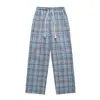 Pantalones Casuales de Cuadros de Pierna Ancha con Cordón Estilo Retro Americano Kuajing para Hombres y Mujeres, Pantalones Deportivos Originales Nuevos de Cuadros de Otoño