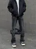 Jeans Scimitar Preto e Cinza Americano High Street para Homens no Outono e Inverno com Forro de Lã Calças Casuais Bonitas de Corte Reto Levemente Flare
