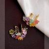Aretes de Clip para Oreja con Disco de Espiral para Mosquitos de Grava de Colores para Mujer, Estilo Bosque Dulce y Lindo, Aretes de Dopamina
