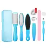 Conjunto de ferramentas de faca de pedicure 8 peças raspando a pele lima esfregando o pé pedra moagem o pé dispositivo para remover calosidades mortas escova de lavagem dos pés