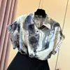 Chiffon Transfronteiriço Pintura a Tinta Tie-Dye Nova Camisa de Verão de Nicho Estilosa Solta Design de Estampa Retrô Manga Curta