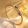 Nova Pulseira Feminina de Aço Inoxidável com Olho Grego de Olho do Diabo de Cabeça Dupla com Gotejamento de Óleo e Abertura de Olho, Pulseira Elástica de Fio de Aço