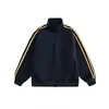 Chaqueta retro americana 2026 con tres rayas y cuello alto, marca de moda unisex, chaqueta cárdigan abrigo holgado con doble cremallera