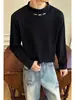 Camiseta Masculina Deconstruída Estilo Americano de Manga Longa, Primavera Cleanfit, Fresca e Estilosa, Top Base Oversized de Caimento Solto para Homens