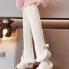[Original] pantalones casuales de talla grande para mujer otoño e invierno chica gordita pantalones rectos delgados cintura alta estilo extranjero terciopelo integrado pantalones de pierna ancha
