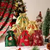 Bolsa de presente de Natal em tecido de bambu personalizada com estampagem em folha de ouro e serigrafia, bolsa com cordão para presentes de Natal e armazenamento