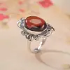 Anillo Yilu Plata de Ley S925 Ámbar Rojo Retro Flor Vieja Cara de Huevo Personalizado Abierto Anillo para Mujer Joyería al por Mayor