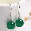 Pendientes Elegantes para Mujer, Pendientes de Calcedonia Imitación Jade Verde, Nuevos Pendientes Largos de Jade Verde de Moda, Pendientes de Piedras Preciosas Antialérgicos
