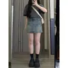 Mini Saia Jeans Retrô para Mulheres, Cintura Alta de Verão Tamanho Plus Size mm Gorduchas Cobrindo a Barriga e Emagrecimento Visual Figura em Pera Saia Evasê