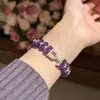 Pulseira de Cristal Amethysto Natural, Pedra da Lua Cinza, Torre Amarela, Simples e Sofisticada, Dupla Camada com Fecho de Ferradura, Presente para Amigos