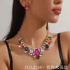Comercio Exterior Transfronterizo Suministro Europeo y Americano Exagerado Geométrico Gota de Agua Diamante Colorido Cristalino Vestido de Cena Collar Pendientes Conjunto