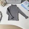 Ropa de punto para niñas al por mayor, Nuevas prendas de punto básicas versátiles de otoño e invierno con cuello de encaje, Tops interiores de manga larga para niños y bebés