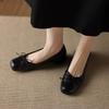 Zapatos Planos de Cuero Genuino Retro de Primera Capa con Lazo y Boca Baja para Mujer Diseño de Nicho Mary Jane de Una Sola Tira con Tacón Bajo para Mujer