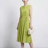 Vestido plisado de moda, sencillo y elegante, con cinturón de corbata, corte ajustado, sin mangas, ropa de mujer de diseñador Nanyou