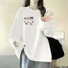Camiseta de Algodão Puro Estilo Coreano Ins Marca Trendy Gola Redonda Manga Longa para Mulheres Primavera e Outono Nova Solta Estudante Versátil Camisa Base Top