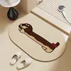 Alfombrilla de baño ovalada absorbente de tierra de diatomeas con forma de Dachshund, alfombrilla de baño antideslizante, felpudo para la entrada del baño, alfombra estampada